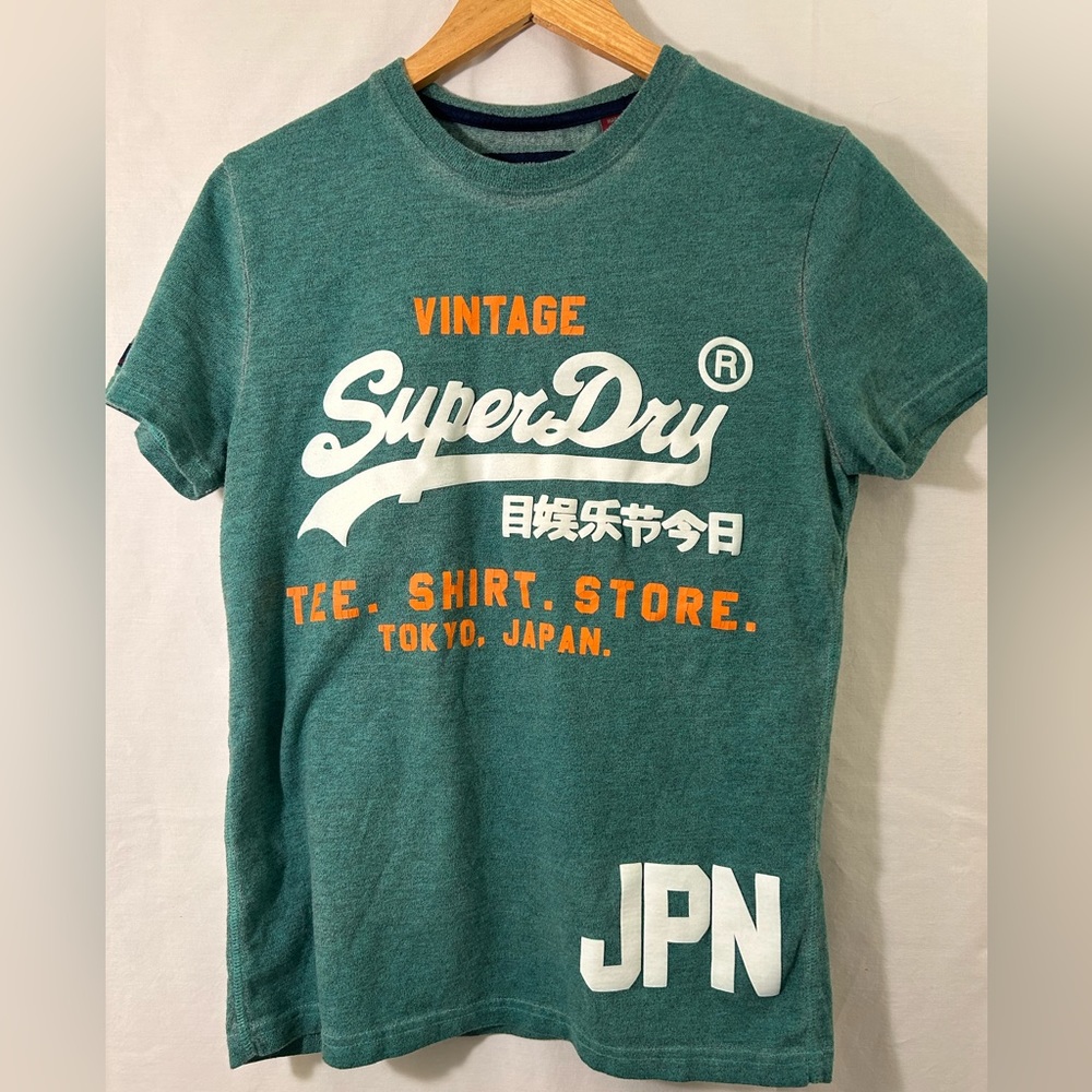 Super Dry Graphic Tee Shirt Vintage Green Size Small